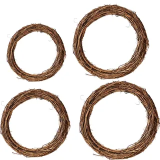 DBAILY 4PCS Weidenkranz Natur Klein Natur Deko Türkranz Holzkranz DIY Weidenkranz Ungeschält Kranz Rustikal aus Rattan für Tischdeko Wanddeko Frühjahr Deko Weihnachten Halloween(10cm 15cm 20cm 25cm)
