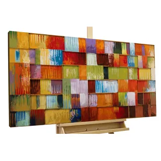 KunstLoft Metallbild 3D | 100% HANDGEFERTIGT | 120x60x4cm | Wandbild Metall Deko 'Stück für Stück' | Abstrakt | Bunt | Metall Wanddeko Wohnzimmer