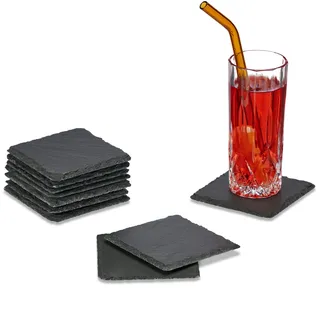 Relaxdays 10er Set, eckige Glasuntersetzer, 10x10 cm, Raclette- & Getränkeuntersetzer, anthrazit