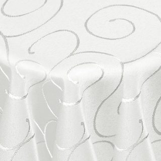Kringel/Circle Tafeldecke Form, Größe & Farbe wählbar- Oval 160 x 360 cm - Weiss Damast Tischdecke