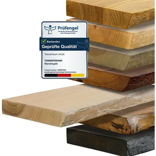 tømmermann Wandregal Schweberegal Holzregal mit Baumkante - Hängeregal aus Massivholz, Komplett-Set 90 cm