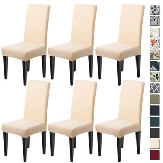 Dioxide Stuhlhussen 6er Set Stretch Stuhlhussen Schwingstuhl Elastische Hussen Stuhlbezug Abnehmbarer Waschbarer Stühle Schutz für Küche Restaurant Hotel Bankett Hochzeit (Beige, 6PC)