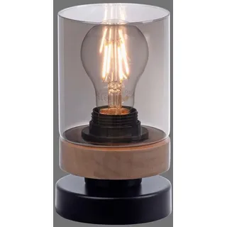 Tischlampe Tischleuchte Nachttischlampe Rauchglas Schlafzimmerlampe Holz H 18 cm