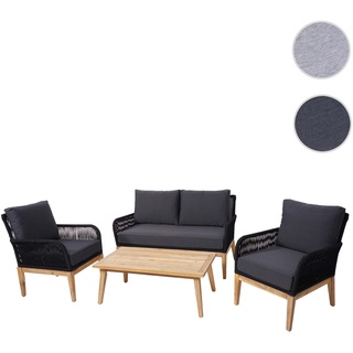 Gartengarnitur HWC-H58, Lounge-Set Sofa Sitzgruppe, Seilgeflecht Rope Holz Akazie Spun Poly FSC ~ Kissen dunkelgrau
