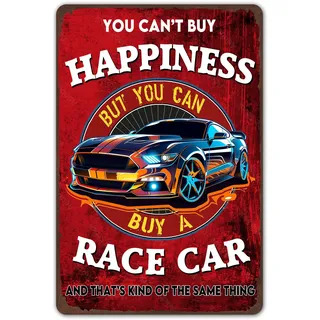 ZYPENG Vintage Metallschilder Auto Zimmer Dekor für Männer Garage Zimmer Wand Poster Dekoration – You Can't Buy Happiness But You Can Buy A Race Car Wall Home Bedroom Decor Blechschild 8 x 12 Zoll