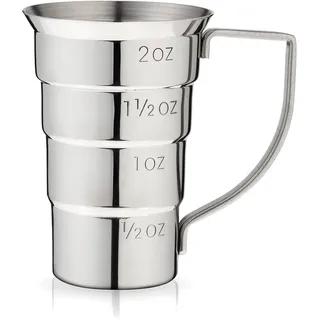 Viski Stufen-Messbecher mit Griff, 4 Markierungen, Messbecher für Cocktail-Rezepte, 14,2 g, 28,3 g, 42,5 g und 57,7 g, Edelstahl, 1 Stück, Silber