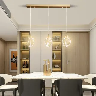 LYSDjia Kristall Pendelleuchte mit 3 Lichtern moderner Cluster Kronleuchter dimmbare LED Hängelampe mit goldenem Tropfen Design stilvolle Beleuchtung für Kücheninsel Esszimmer Flur Badezimmer (Color