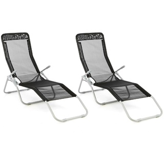 VCM Gartenliege 2er Set Bäderliege 160 cm Schwarz Armlehne Stahl Relaxliege klappbar