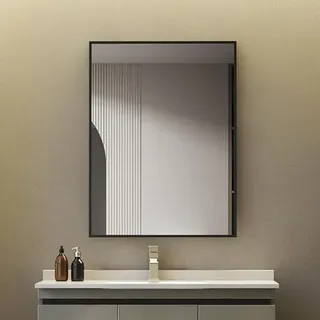 Goezes Schwarz Wandspiegel 50x70 cm Rechteckiger Spiegel, 70x50 cm dekorativer HD Spiegel mit Schwarz Metall Rahmen, ideal für Badezimmer, Schlafzimmer, Wohnzimmer, Eingang Wanddekoration