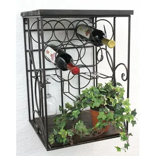 DanDiBo Weinregal Metall Wand mit Glashalter Holzablage HX12981 Flaschenregal 53 cm, Flaschenhalter Wandmontage braun