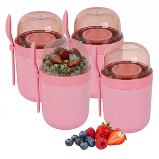 Relaxdays Müsli To Go Becher 0,28 l Pink 4 St.
