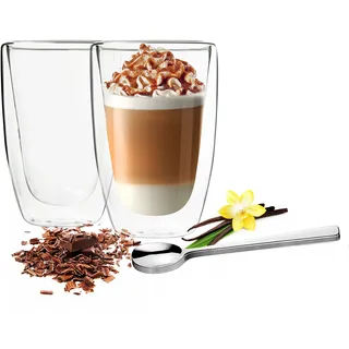Sendez Doppelwandige Latte Macchiato Gläser 450 ml 2er Set – Thermogläser aus Borosilikatglas für Kaffee, Cappuccino & Tee – Isolierte Kaffeegläser, Doppelwandige Trinkgläser hitzebeständig