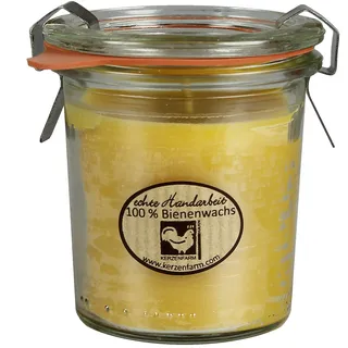 Kerzenfarm Hahn Bienenwachskerze im Weckglas, 100% reines Bienenwachs, Kerzenfarm Hahn 50/70 mm, 80 ml, Brenndauer ca. 6,5h