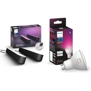 Philips Hue White & Color Ambiance Play Lightbar Doppelpack Basis-Set & White & Color Ambiance GU10 LED Lampe 1-er Pack, dimmbar
