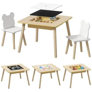 aiyaplay Kindersitzgruppe mit 2 Stühlen 3-tlg.  Naturholz beige
