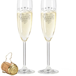 Leonardo Sektglas - Amore Design - personalisiert mit Namen & Datum - Geschenk zur Hochzeit, Verlobung & Jahrestag oder Valentinstag - ein perfektes Hochzeitsgeschenk - im Set