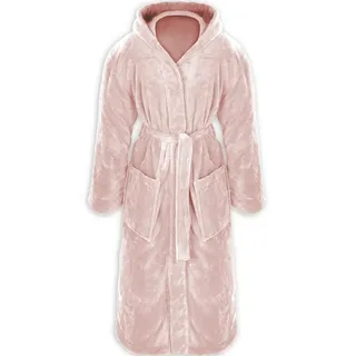 Gräfenstayn Unisex-Bademantel Bademantel Kapuze Flanell Fleece, XXL Rosa, warm & kuschelig, Waden bis Knöchellang, Fronttaschen, Gürtel, S-XXXL rosa XXL | 136 cm
