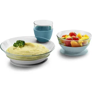 BÉABA & Duralex - Kinder-Glas-Geschirrset bestehend aus Teller, Schale, Glas mit Silikon-Saugnapf - Ergonomisch - Vielseitig - Gesund - Haltbar - Made in France - Jungle