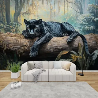 PaxGloz Fototapete Schwarzer Panther Tapete Dschungel Tiere Tapeten Vliestapete Modern Wandtapete Wohnzimmer Schlafzimmer Kinderzimmer Wanddeko Motivtapeten 150 x 105 cm (B x H)