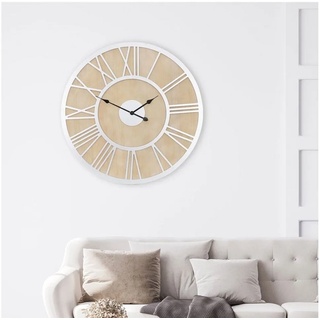 WOMO-DESIGN Wanduhr Designuhr Dekouhr Dekorative Uhr Design (XXL Rund Ø85cm Weiß-Natur Holz-Metall Vintage-Stil Römische Ziffern) beige|schwarz|weiß