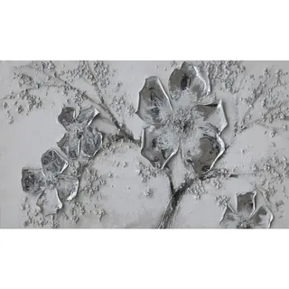 Monee Objektbild, Braun, Silber, Weiß, Holz, Textil, Kiefer, massiv, rechteckig, 120x70 cm, handgemalt, Keilrahmen, 3D-Effekt, Bilder und Zubehör, Wandbilder, Metallbilder