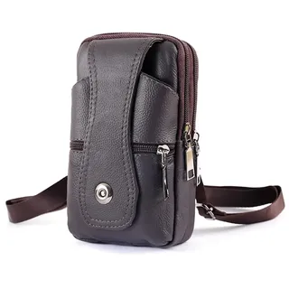 GreatRise Echtes Leder Gürteltasche für Herren Kleine Reißverschluss Handytasche mit Gürtelschlaufe Handy Hüfttasche Umhängetaschen für Arbeit Camping Wandern Dunkelbraun=3 Fächer + Haken + Gurte