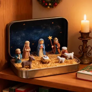 Kashyke 3D-Druck Mini Krippe Weihnachten Set Krippenfiguren, Klein Weihnachten Krippenszene Kinderkrippe Set Jesus Figuren Dekoration Sets, Mini Nativity Scene Heilige Familie Jesus Figuren Ornamente