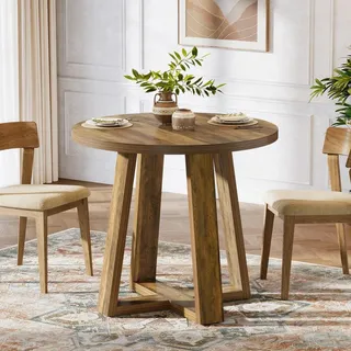 Tribesigns Runder Esstisch für 4 Personen, 80cm Rustikaler Esszimmertisch mit Holz Fuß, Runder Küchentisch für Küche, Wohnzimmer, Esszimmer (B... - Braun
