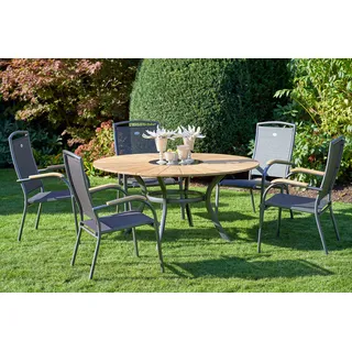 HARTMAN Provence / Raffaelo Garten-Essgruppe, xerix/anthrazit, Alu/Teakholz, 5 Stapelsessel, Ø150cm, inkl. Eiskühler