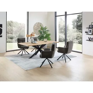 moebel-dich-auf Esszimmer-Set PORTOFINO, (Esstisch mit Stühlen Eiche Massivholz mit Baumkante 200 cm breit, 1 Tisch, 4 Stühle, 6 Stühle oder 4 Stühle mit Bank), Sitzgruppe mit Cordbezug grau