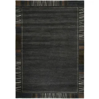 Novel Wollteppich, Grau, Schwarz, Textil, Bordüre, rechteckig, 200x250 cm, für Fußbodenheizung geeignet, Teppiche & Böden, Teppiche, Naturteppiche