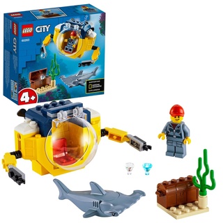 LEGO 60263 City Mini-U-Boot für Meeresforscher, Spielzeug ab 4 Jahre, Konstruktionsspielzeug mit Hai-Figur für Unterwasserabenteuer