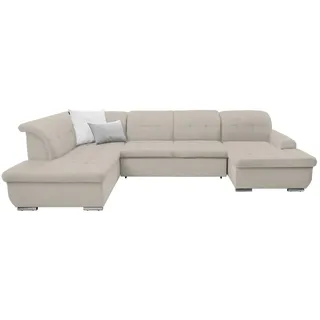 Cantus Wohnlandschaft, Creme, Metall, Uni, 5-Sitzer, Ottomane links, U-Form, 342x208 cm, Made in EU, seitenverkehrt erhältlich, Hocker Rücken echt, Wohnzimmer, Sofas & Couches, Wohnlandschaften, Wohnlandschaften in U-Form