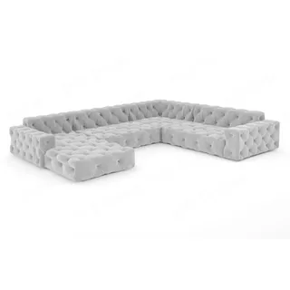 Sofa Dreams Sofa Stoff Samt Designer Samtstoff Sofa Polstersofa Menorca U Form Modern, Chesterfield grau