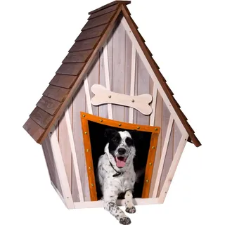 dobar® Hundehütte "Hubi" - Outdoor Hundehaus Massivholz - Hundekäfig Spitzdach - Holzhütte für mittelgroße Hunde - Haustierhütte mit abnehmbarem Boden - 90 x 77 x 109 cm - Braun/Grau