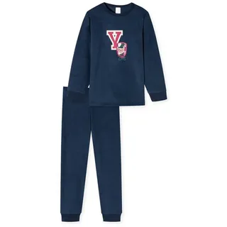 Schiesser Pyjama Cat Zoe Fleece schlafanzug pyjama schlafmode blau 128 EU