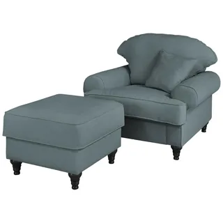 SESSEL-SET grau Landhaus, Loungesessel inklusive Hocker
