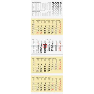 BRUNNEN 4-Monatskalender (2025), 1 Blatt = 1 Monat, 320 × 165 mm, 12 Blatt
