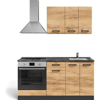Vicco Küchenzeile R-Line 160 cm Goldkraft Eiche/Anthrazit