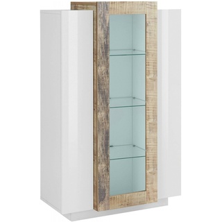 Dmora Vitrine Kevin, Sideboard mit drei Türen, Mehrzweck-Wohnzimmermöbel, 100% Made in Italy, cm 80x38h121, Weiß glänzend und Ahorn