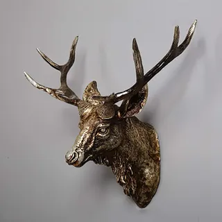 Geweih deko Hirschkopf Wanddekorationsstatue oder Hirschkopf Skulptur Geweih Tierkopf hirschgeweih deko Wanddekoration für rustikale Hütten oder Jagdhütten-Dekoration Wildtier-Kunst Ausstellungs(Metal
