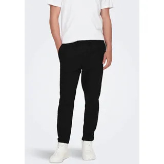 Only & Sons Schlupfhose ONSLINUS CROP 0007 COT LIN PNT NOOS Baumwolle mit Leinen, Gummizug und Kordel schwarz XL