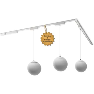MNK_solution LED Schienensystem Decke – Komplettset mit 3 Glas Pendelleuchten – Zigbee dimmbar – Hängelampe Esstisch – moderne Hängeleuchte für Wohnzimmer, Küche, Esszimmer – Lichtschienensystem Weiß