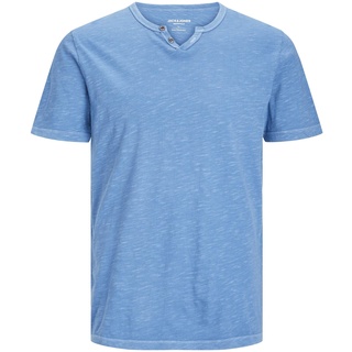JACK & JONES Herren Shirt T-Shirt Kurzarmshirt Splitneck Tee 1er Pack, Farbe:Blau, Artikel:-Pacific Coast, Größe:L