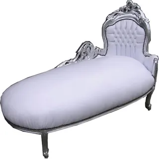 Barock Chaiselongue "King" Weiß/Silber Lederoptik