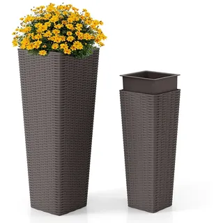 Helloshop26 - Set aus 2 Rattan-Pflanzgefäßen für den Außenbereich 30 x 30 x 82 cm und 23 x 23 x 60 cm mit herausnehmbaren 20_0011924