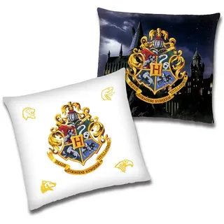 BERONAGE Dekokissen Harry Potter Hogwarts 40 x 40 cm Kuschelkissen ideal für Kinderzimmer, passend zur Bettwäsche bunt|schwarz