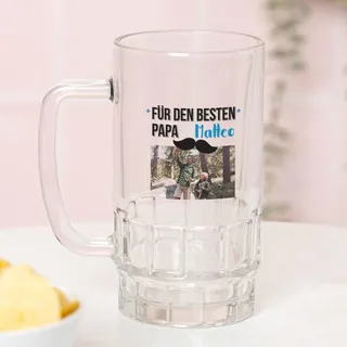 Wanapix | Bierglas Personalisiert mit Foto und Text | Bierkrüge aus Glas | Milchglas bedrucken | 500 ml | Bierkrüge zum Verschenken | Für den besten Papa