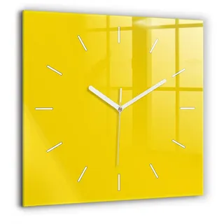 Tulup Wanduhr Wanduhr Modernistische Glaswanduhr 60x60cm Uhr aus gehärtetem Glas gelb