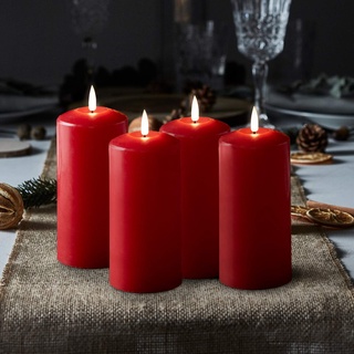 Lights4fun TruGlow® 4er Set rote Kerzen Adventskranz mit warmweißer LED Flamme und Timer 15cm batteriebetrieben Kerzen Adventskranz 4er Set LED Adventskerzen Rot